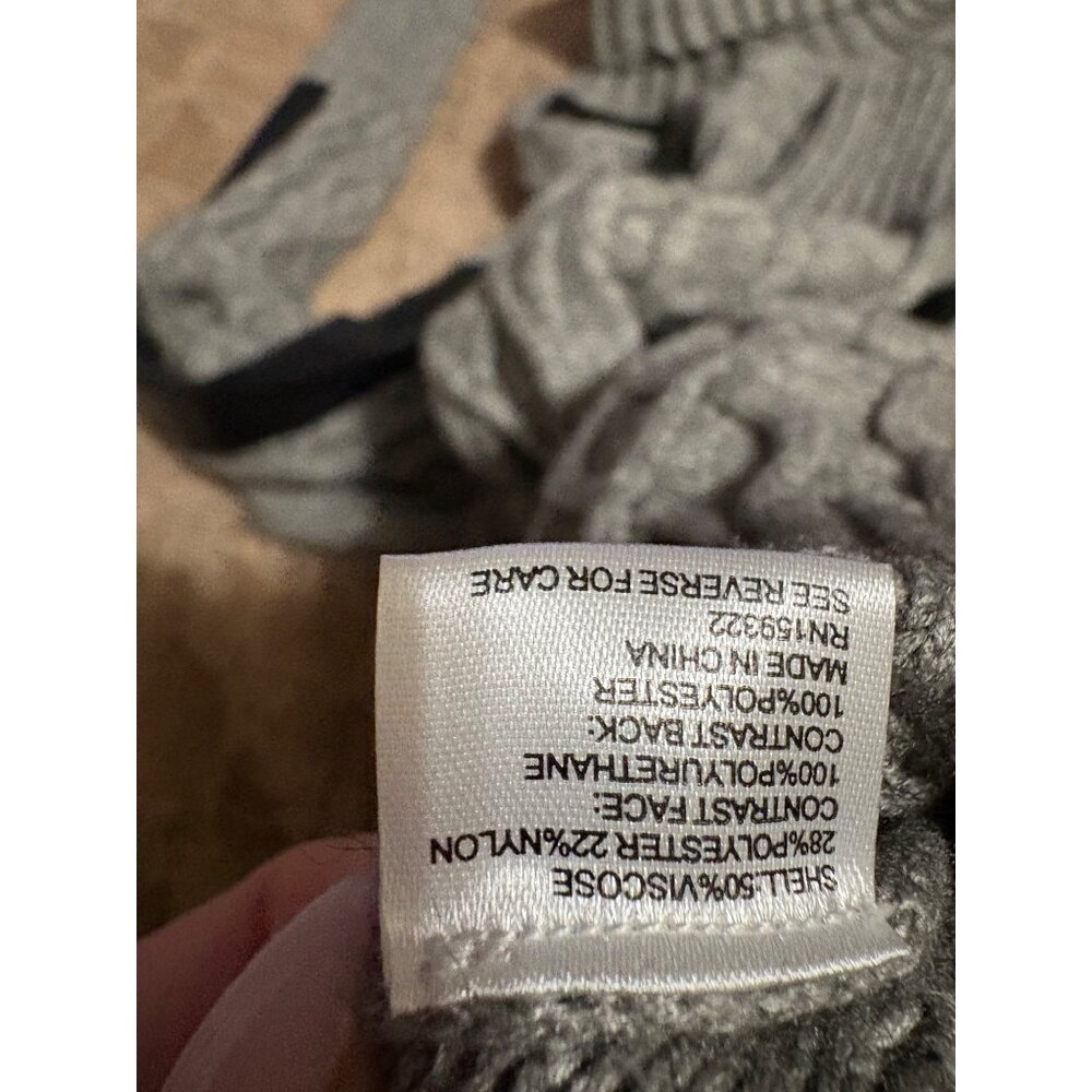 Like New Evereve Turtleneck Harlow Gray Cable Knit Sweater Leather Sleeve Size S - Picture 7 of 10